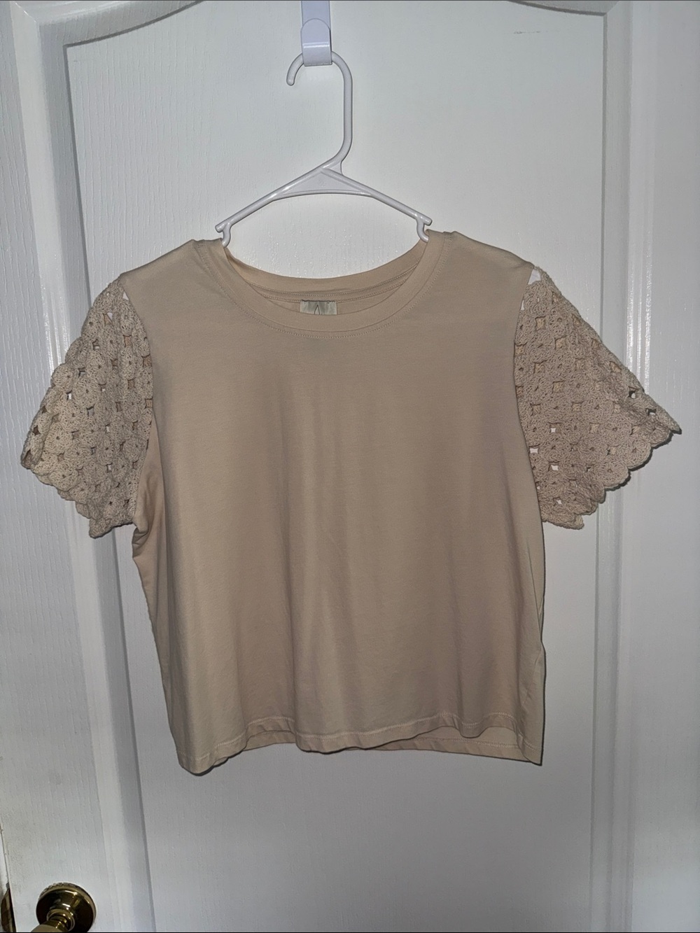 Joie Cream Crochet Sleeve Short-Sleeve Tee